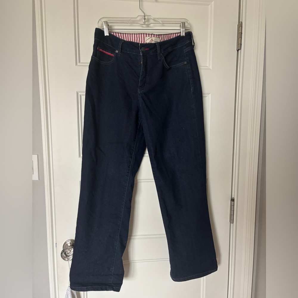 MiracleBody By Miracle Suit Dark Denim Jeans Stretch Spandex Straight Red Zipper